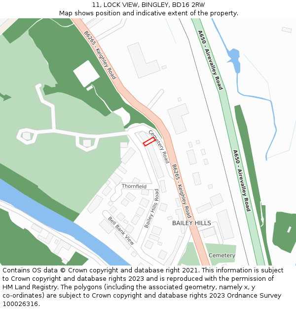 11, LOCK VIEW, BINGLEY, BD16 2RW: Location map and indicative extent of plot