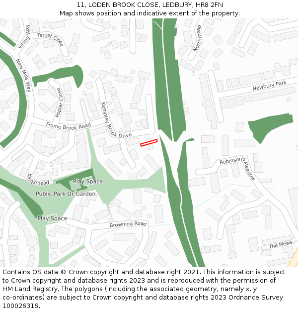 11, LODEN BROOK CLOSE, LEDBURY, HR8 2FN: Location map and indicative extent of plot
