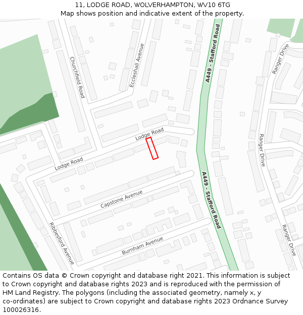 11, LODGE ROAD, WOLVERHAMPTON, WV10 6TG: Location map and indicative extent of plot