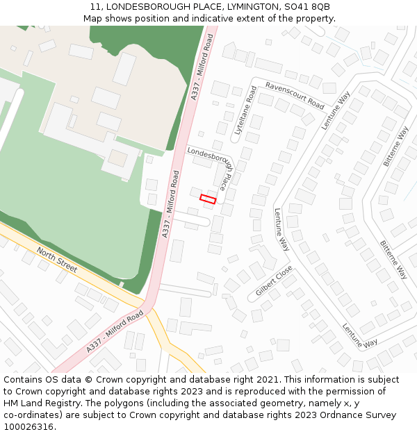11, LONDESBOROUGH PLACE, LYMINGTON, SO41 8QB: Location map and indicative extent of plot