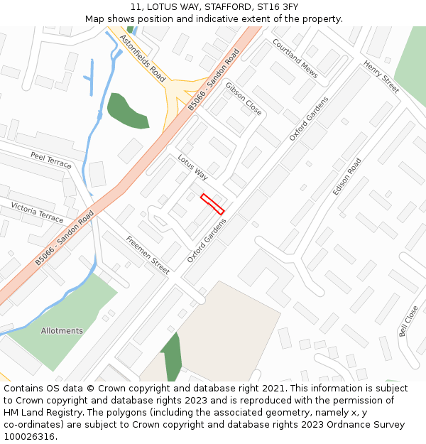 11, LOTUS WAY, STAFFORD, ST16 3FY: Location map and indicative extent of plot