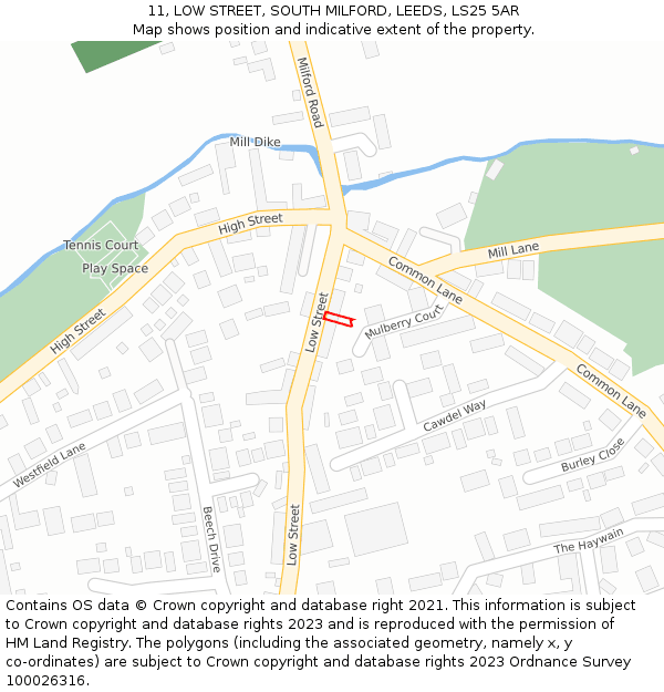 11, LOW STREET, SOUTH MILFORD, LEEDS, LS25 5AR: Location map and indicative extent of plot