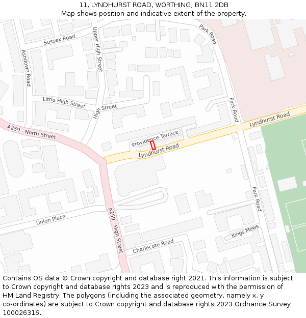 11, LYNDHURST ROAD, WORTHING, BN11 2DB: Location map and indicative extent of plot