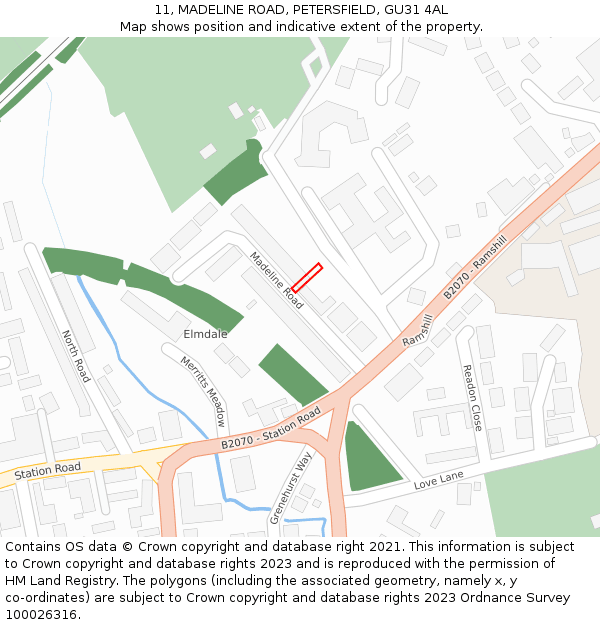 11, MADELINE ROAD, PETERSFIELD, GU31 4AL: Location map and indicative extent of plot