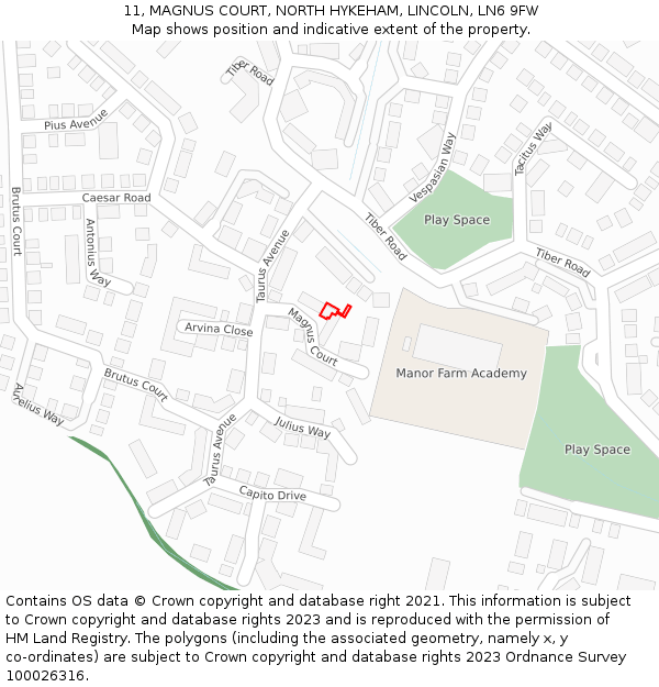 11, MAGNUS COURT, NORTH HYKEHAM, LINCOLN, LN6 9FW: Location map and indicative extent of plot