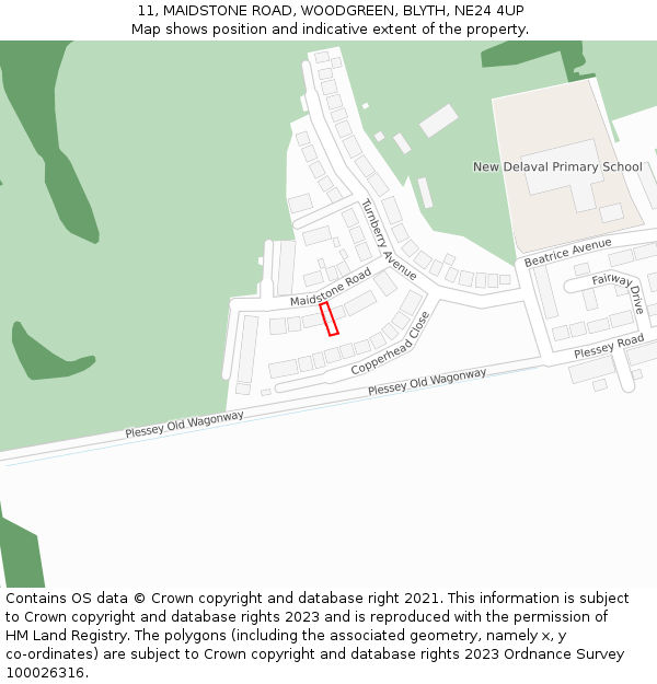 11, MAIDSTONE ROAD, WOODGREEN, BLYTH, NE24 4UP: Location map and indicative extent of plot