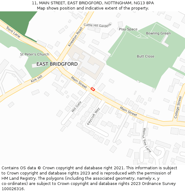 11, MAIN STREET, EAST BRIDGFORD, NOTTINGHAM, NG13 8PA: Location map and indicative extent of plot