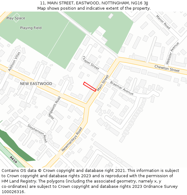 11, MAIN STREET, EASTWOOD, NOTTINGHAM, NG16 3JJ: Location map and indicative extent of plot