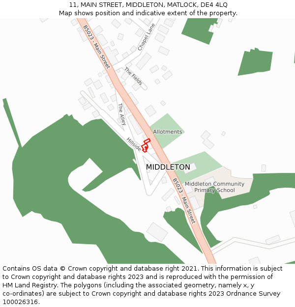 11, MAIN STREET, MIDDLETON, MATLOCK, DE4 4LQ: Location map and indicative extent of plot