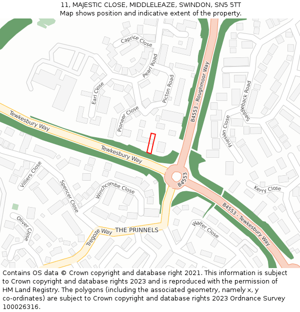 11, MAJESTIC CLOSE, MIDDLELEAZE, SWINDON, SN5 5TT: Location map and indicative extent of plot
