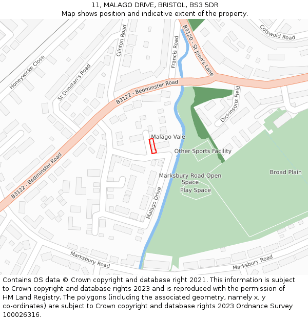 11, MALAGO DRIVE, BRISTOL, BS3 5DR: Location map and indicative extent of plot