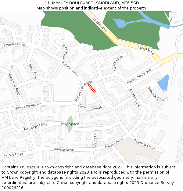 11, MANLEY BOULEVARD, SNODLAND, ME6 5SD: Location map and indicative extent of plot