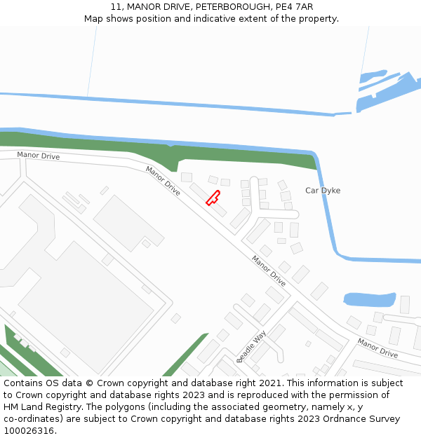 11, MANOR DRIVE, PETERBOROUGH, PE4 7AR: Location map and indicative extent of plot