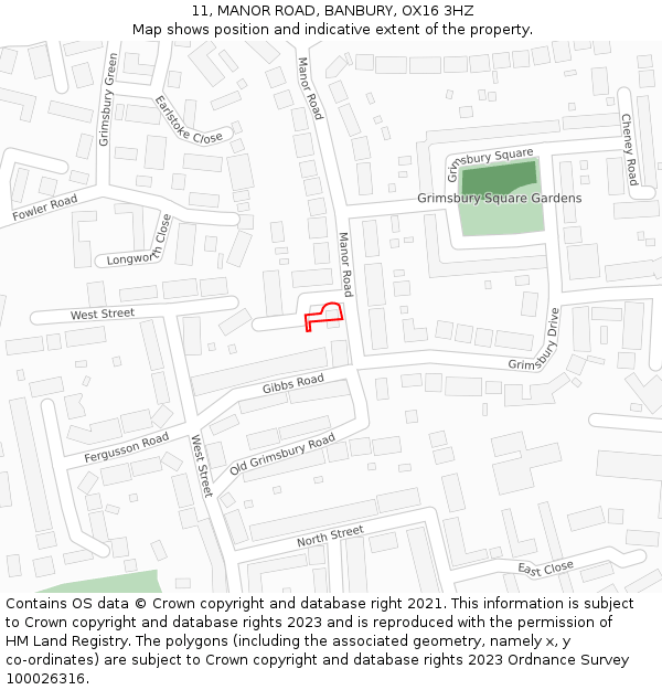 11, MANOR ROAD, BANBURY, OX16 3HZ: Location map and indicative extent of plot