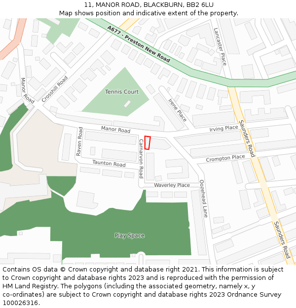 11, MANOR ROAD, BLACKBURN, BB2 6LU: Location map and indicative extent of plot