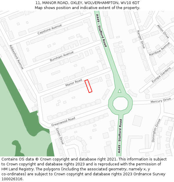 11, MANOR ROAD, OXLEY, WOLVERHAMPTON, WV10 6DT: Location map and indicative extent of plot