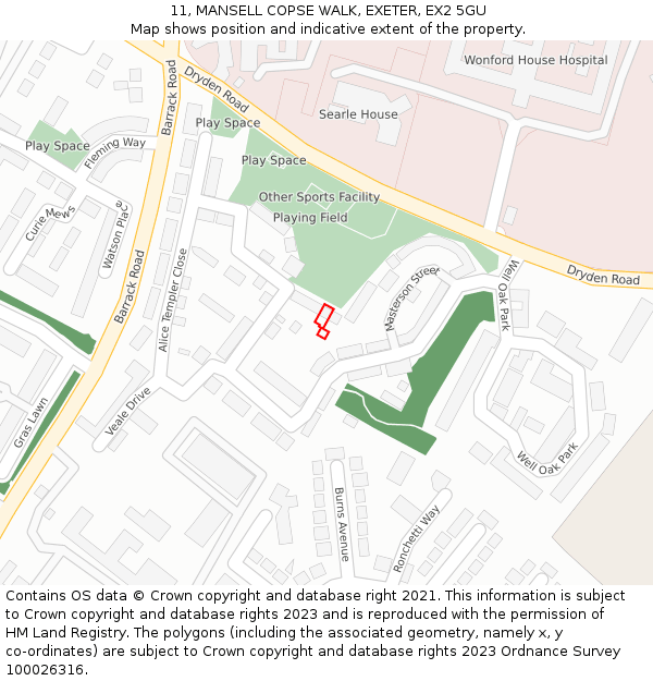 11, MANSELL COPSE WALK, EXETER, EX2 5GU: Location map and indicative extent of plot