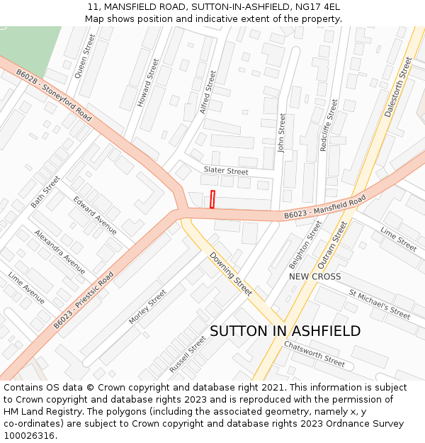 11, MANSFIELD ROAD, SUTTON-IN-ASHFIELD, NG17 4EL: Location map and indicative extent of plot
