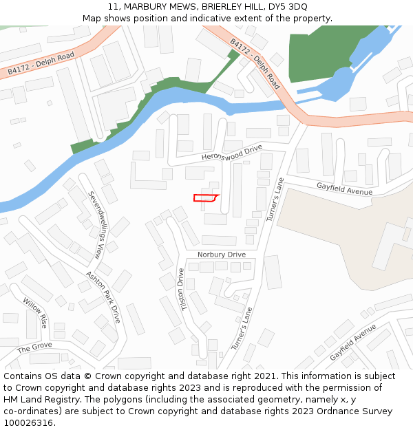 11, MARBURY MEWS, BRIERLEY HILL, DY5 3DQ: Location map and indicative extent of plot