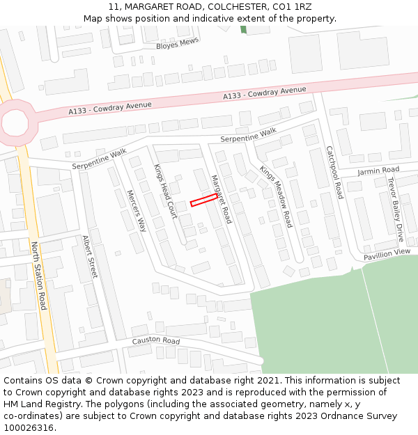 11, MARGARET ROAD, COLCHESTER, CO1 1RZ: Location map and indicative extent of plot