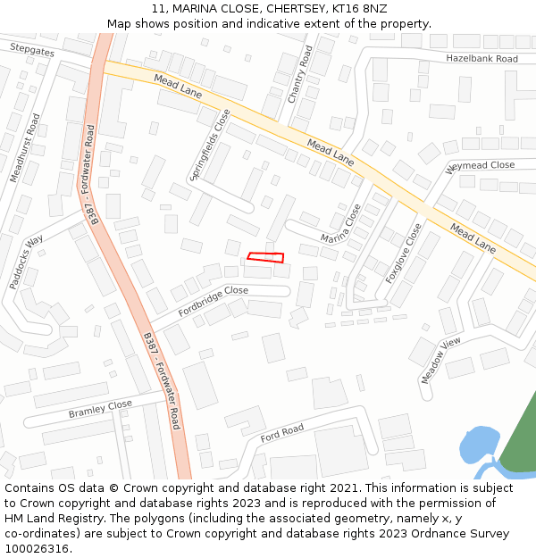11, MARINA CLOSE, CHERTSEY, KT16 8NZ: Location map and indicative extent of plot