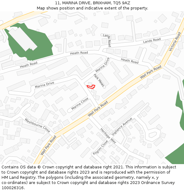 11, MARINA DRIVE, BRIXHAM, TQ5 9AZ: Location map and indicative extent of plot