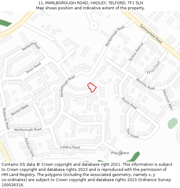 11, MARLBOROUGH ROAD, HADLEY, TELFORD, TF1 5LN: Location map and indicative extent of plot