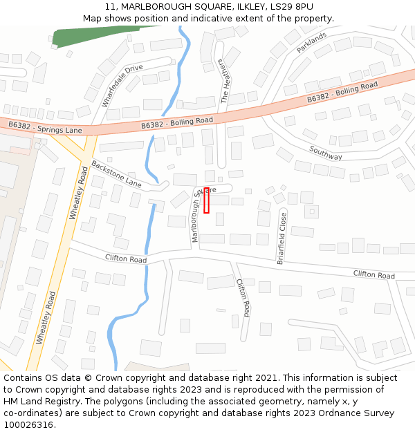 11, MARLBOROUGH SQUARE, ILKLEY, LS29 8PU: Location map and indicative extent of plot