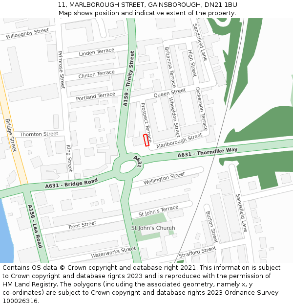 11, MARLBOROUGH STREET, GAINSBOROUGH, DN21 1BU: Location map and indicative extent of plot