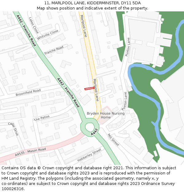 11, MARLPOOL LANE, KIDDERMINSTER, DY11 5DA: Location map and indicative extent of plot