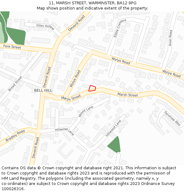 11, MARSH STREET, WARMINSTER, BA12 9PG: Location map and indicative extent of plot