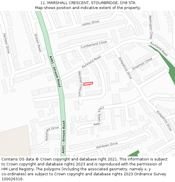 11, MARSHALL CRESCENT, STOURBRIDGE, DY8 5TA: Location map and indicative extent of plot