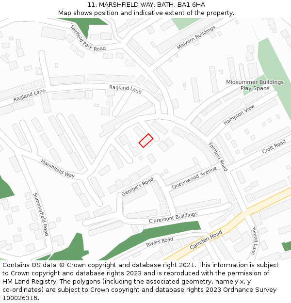 11, MARSHFIELD WAY, BATH, BA1 6HA: Location map and indicative extent of plot