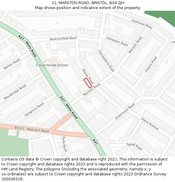 11, MARSTON ROAD, BRISTOL, BS4 2JH: Location map and indicative extent of plot