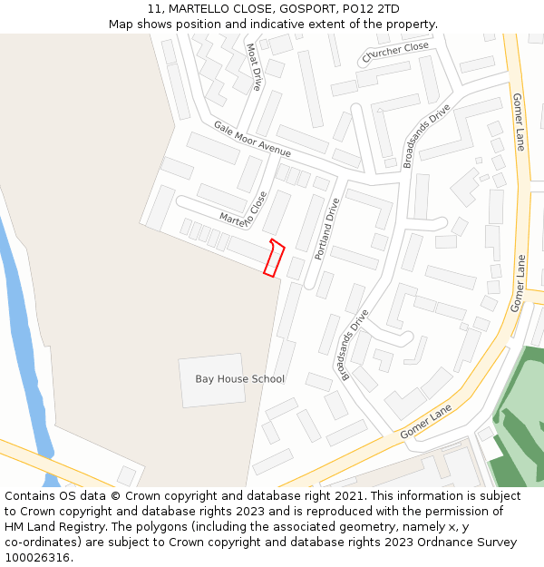 11, MARTELLO CLOSE, GOSPORT, PO12 2TD: Location map and indicative extent of plot