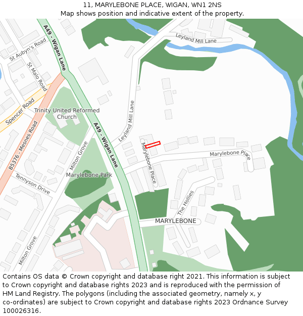 11, MARYLEBONE PLACE, WIGAN, WN1 2NS: Location map and indicative extent of plot