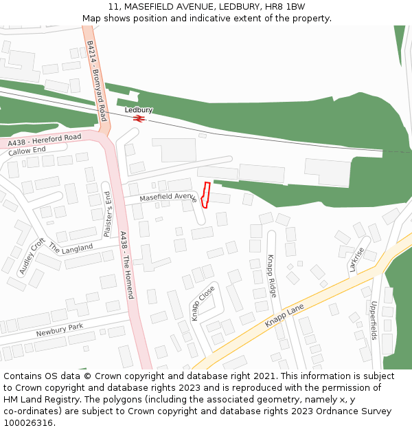 11, MASEFIELD AVENUE, LEDBURY, HR8 1BW: Location map and indicative extent of plot