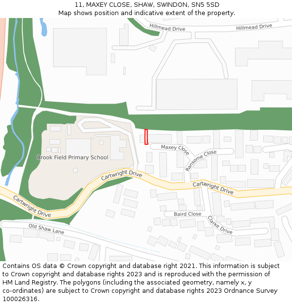 11, MAXEY CLOSE, SHAW, SWINDON, SN5 5SD: Location map and indicative extent of plot