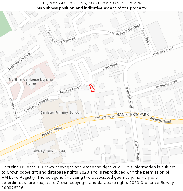 11, MAYFAIR GARDENS, SOUTHAMPTON, SO15 2TW: Location map and indicative extent of plot