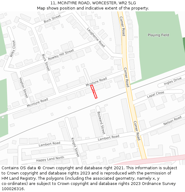 11, MCINTYRE ROAD, WORCESTER, WR2 5LG: Location map and indicative extent of plot