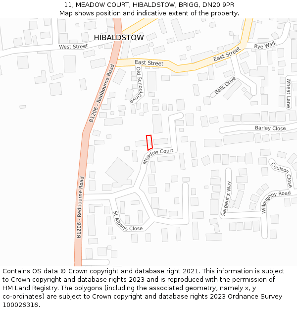 11, MEADOW COURT, HIBALDSTOW, BRIGG, DN20 9PR: Location map and indicative extent of plot
