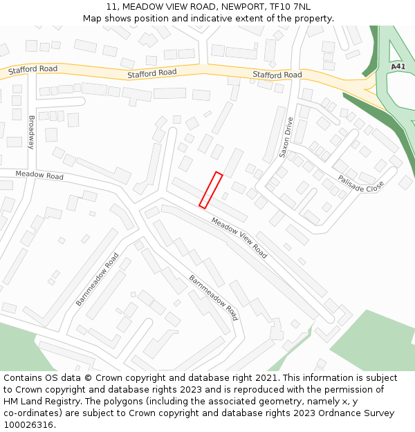 11, MEADOW VIEW ROAD, NEWPORT, TF10 7NL: Location map and indicative extent of plot