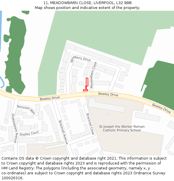 11, MEADOWBARN CLOSE, LIVERPOOL, L32 9BB: Location map and indicative extent of plot