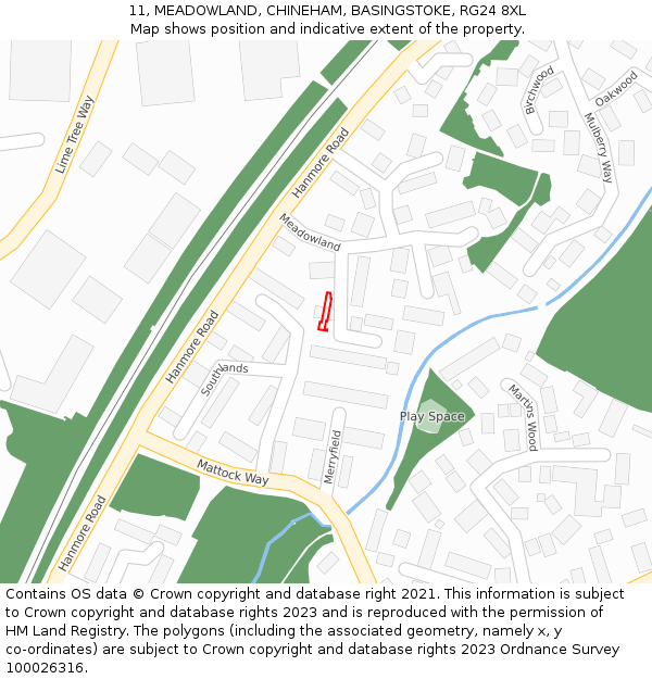 11, MEADOWLAND, CHINEHAM, BASINGSTOKE, RG24 8XL: Location map and indicative extent of plot