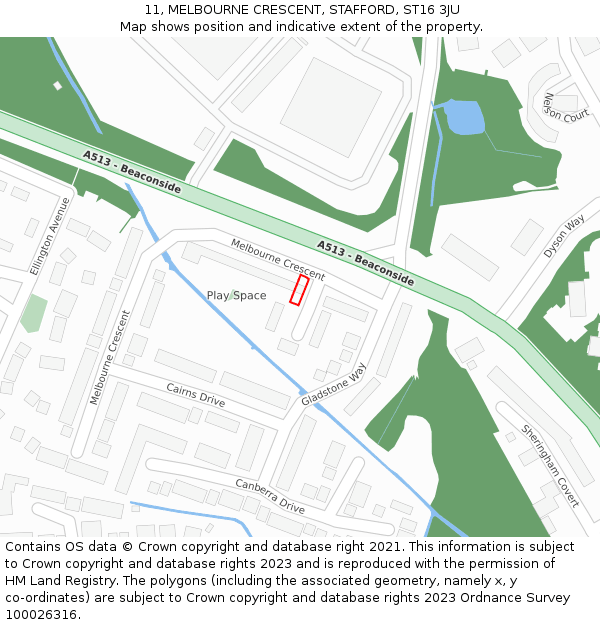 11, MELBOURNE CRESCENT, STAFFORD, ST16 3JU: Location map and indicative extent of plot