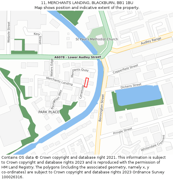 11, MERCHANTS LANDING, BLACKBURN, BB1 1BU: Location map and indicative extent of plot