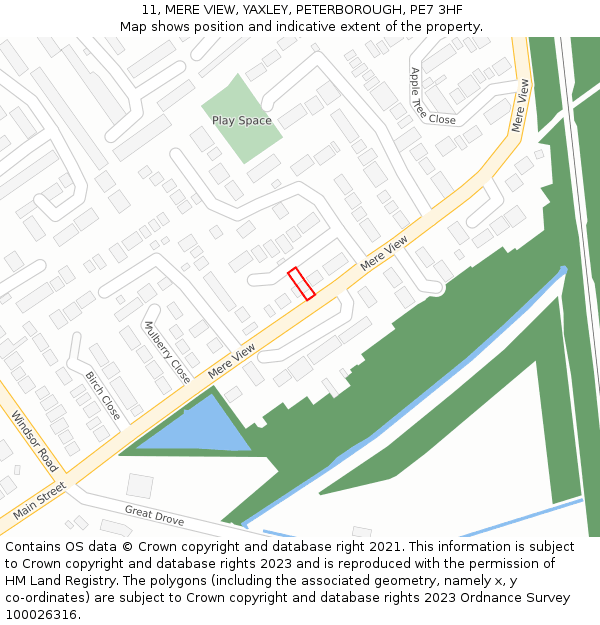 11, MERE VIEW, YAXLEY, PETERBOROUGH, PE7 3HF: Location map and indicative extent of plot