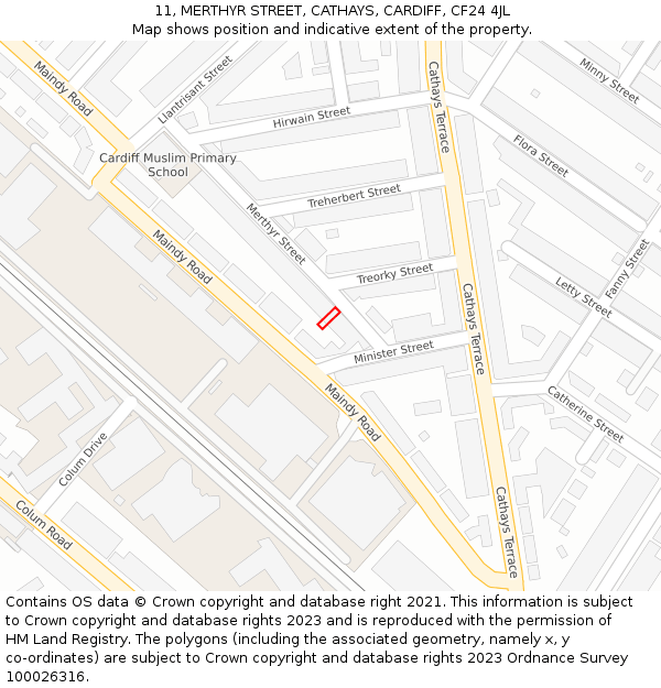 11, MERTHYR STREET, CATHAYS, CARDIFF, CF24 4JL: Location map and indicative extent of plot