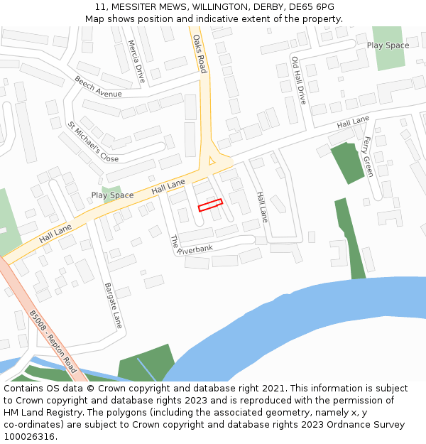 11, MESSITER MEWS, WILLINGTON, DERBY, DE65 6PG: Location map and indicative extent of plot