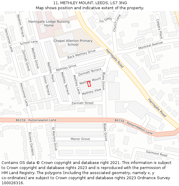 11, METHLEY MOUNT, LEEDS, LS7 3NG: Location map and indicative extent of plot